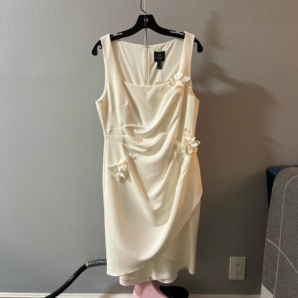 Adrianna Papell Sleeveless Crepe Midi Sheath Dress in Ivory - Size 12 - NWT